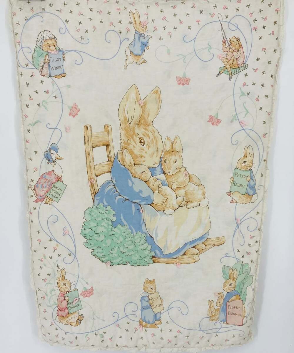 Vintage Peter Rabbit Crib Quilt 30x44" Beatrix Potter Nursery Baby Blanket
